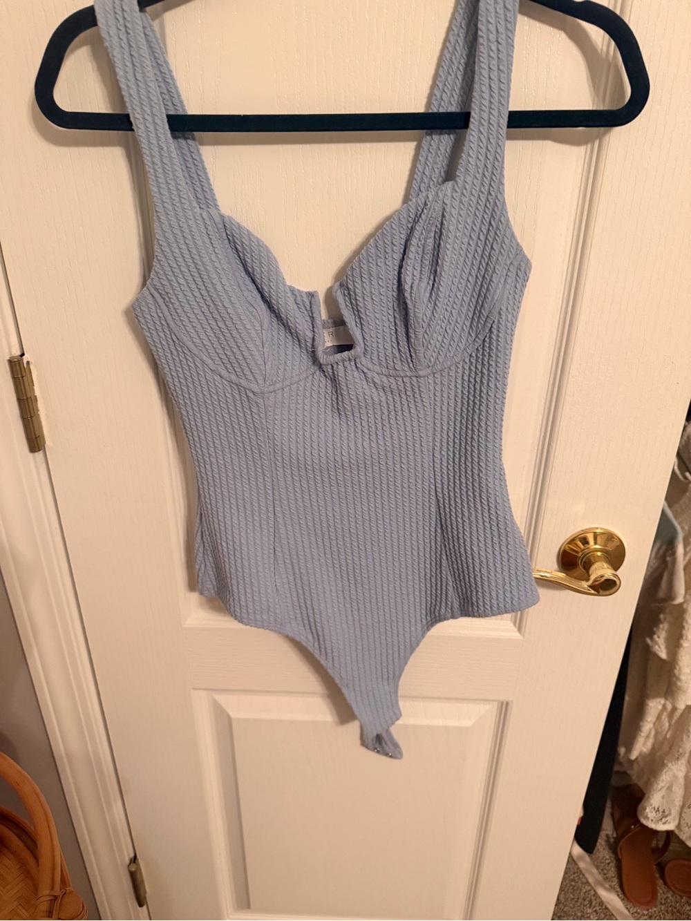 Astr Light Blue Ribbed Underwire Bustier Bodysuit